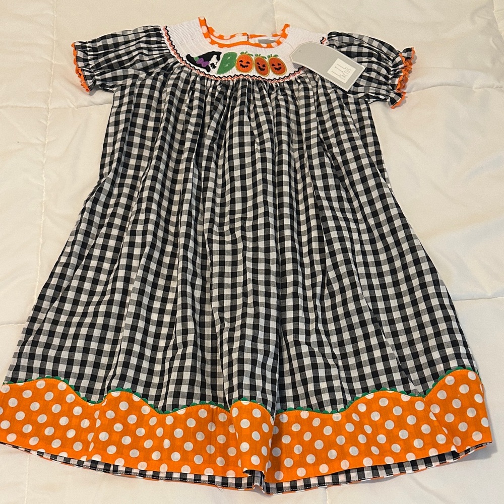 Lil Cactus White Dress with Orange Trim